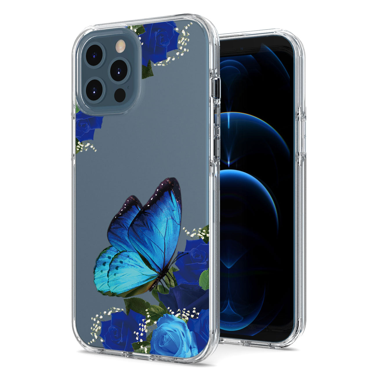 Pressed dried flower Design Phone case for APPLE IPHONE 12 / IPHONE 12 PRO in Blue